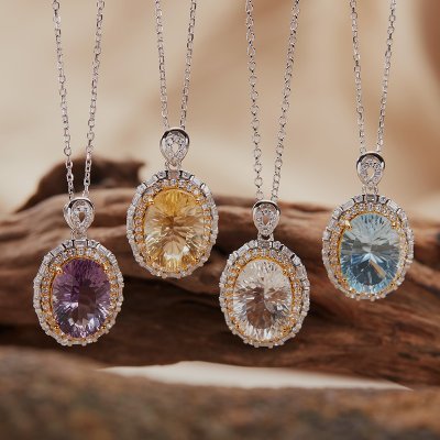S925 Sterling Silver Natural Amethyst and Citrine Pendant S925 Sterling Silver Natural Amethyst and Citrine Pendant